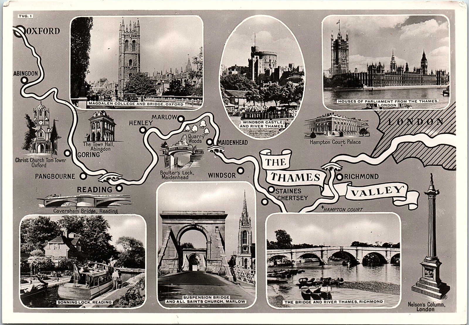  Vintage Postcard Thames Valley England Map Oxford Windsor London Multiview