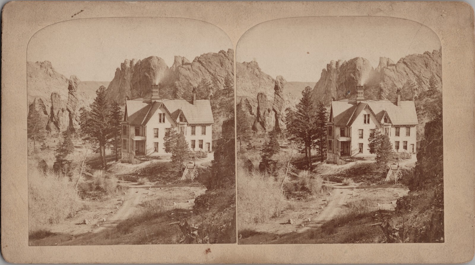 Rare B. H. Gurnsey Stereoview Residence of Gen. Wm. J. Palmer, Glen Eyrie