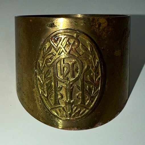 Beautiful Vintage / Antique Embossed Brass Crest Napkin Ring
