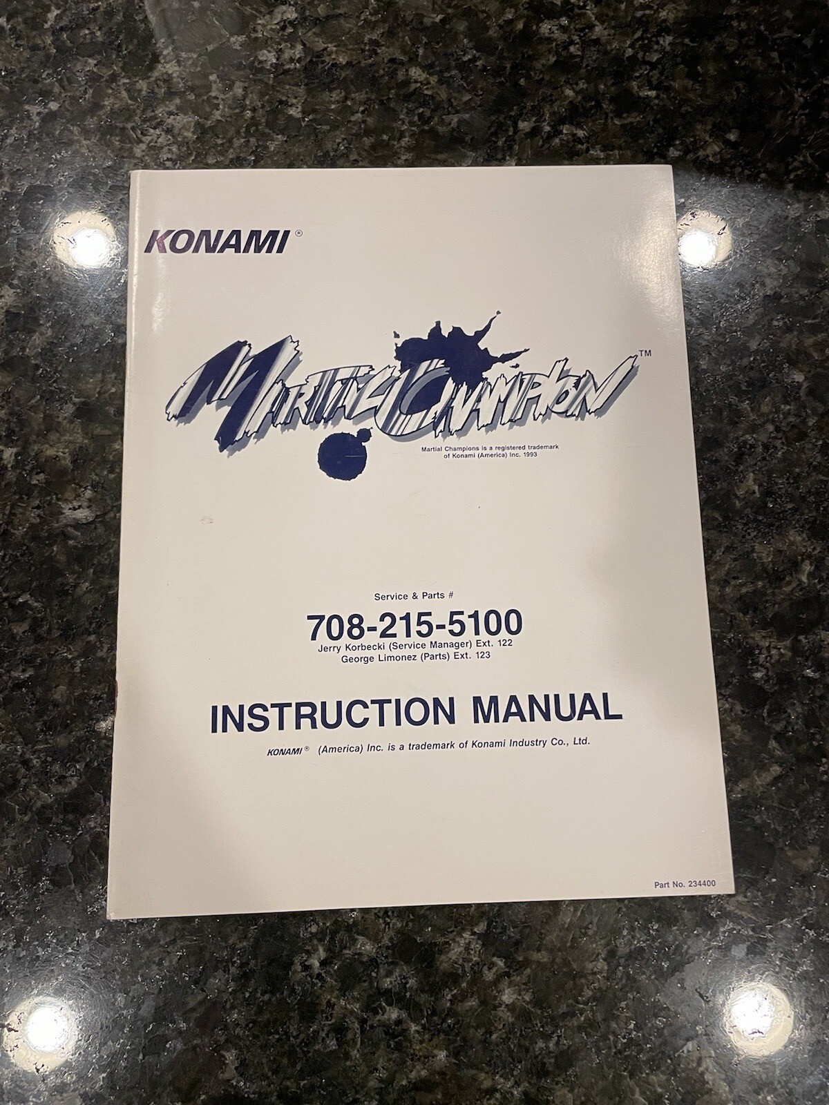 Konami Martial Champion Arcade Instruction Manual