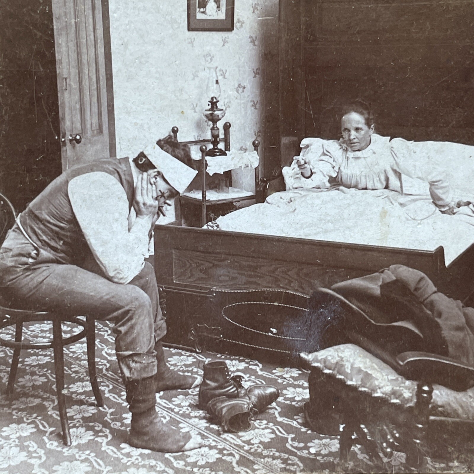 Woman Yells At Man Stereoview Keystone View Co. 1901 Humor Scene