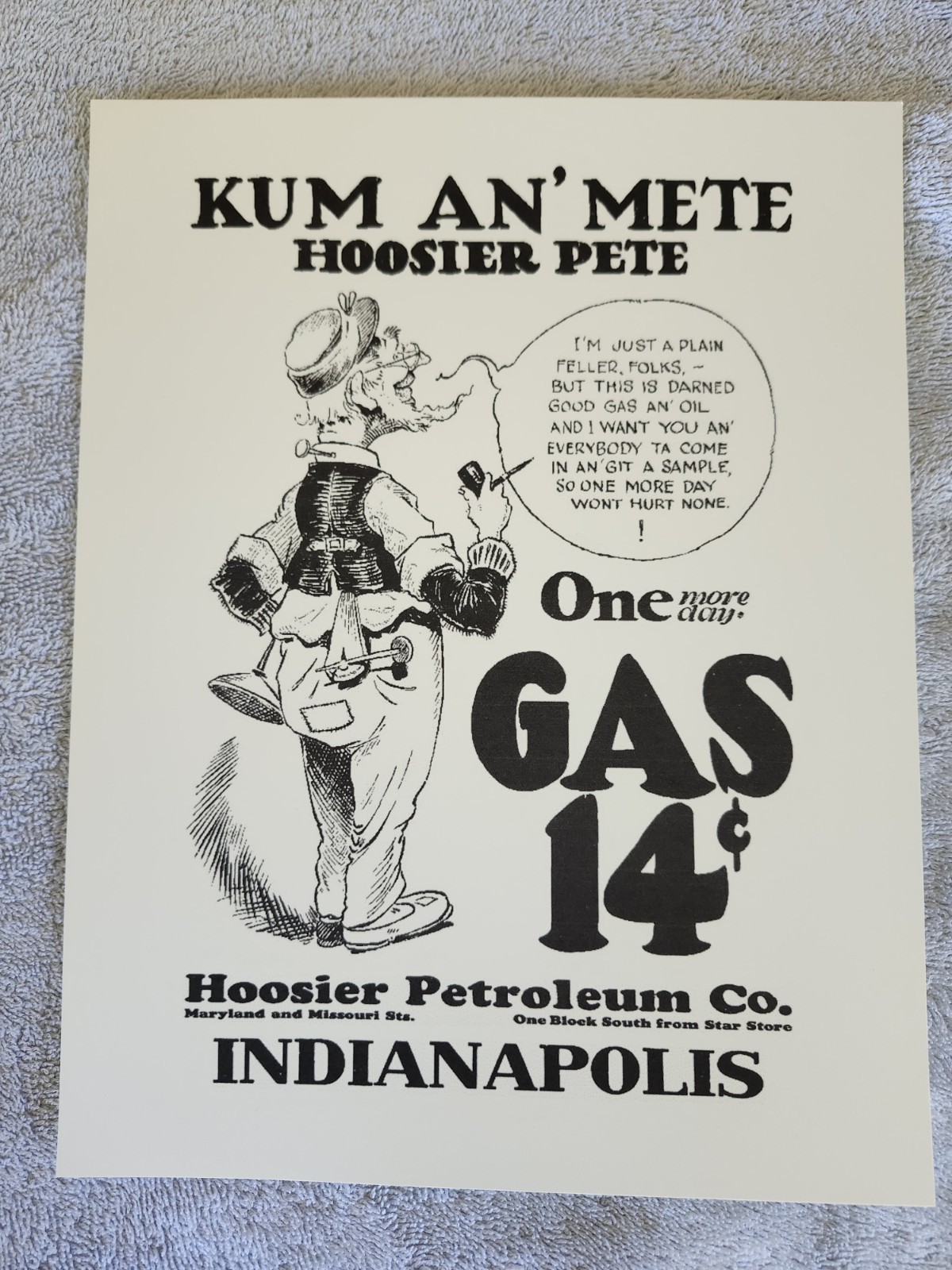 1930 Gas Station Advertising Hoosier Pete Indianapolis Indiana 