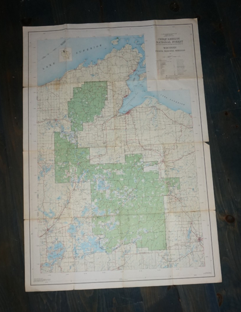 VTG 1968 Chequamegon National Forest Service Large Foldout Map Wisconsin VTG 1968 Chequamegon National Forest Service Large Foldout Map Wisconsin