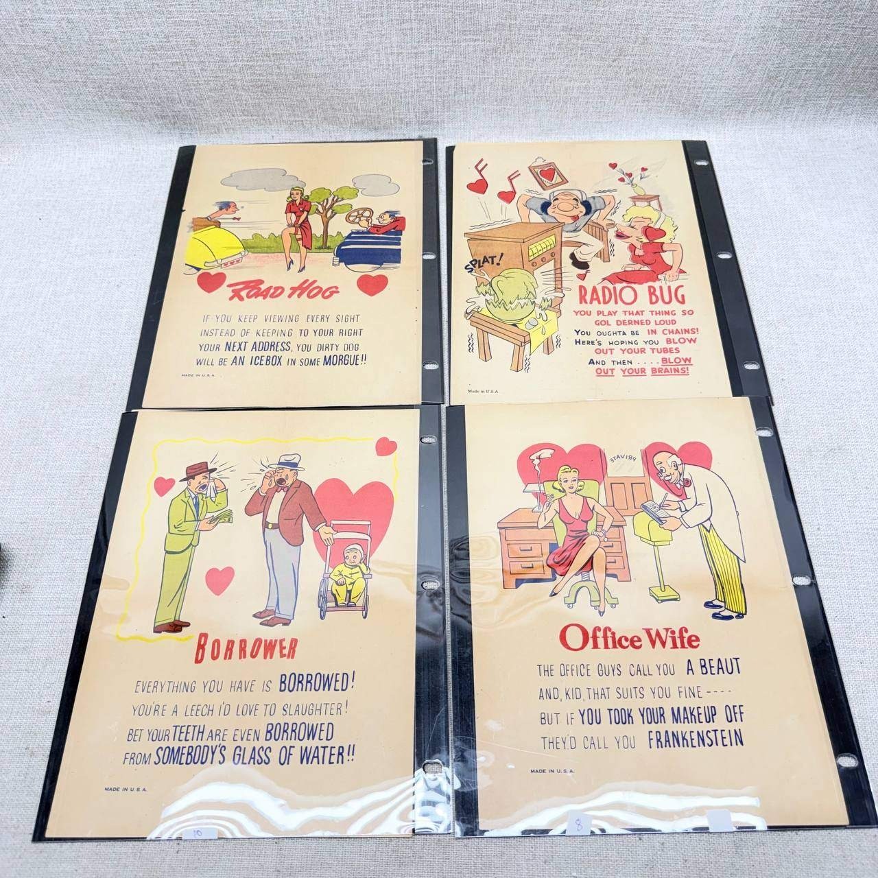 Vintage Vinegar Valentines Comic Cards Set of 6 Mid-Century Satire Ephemera
