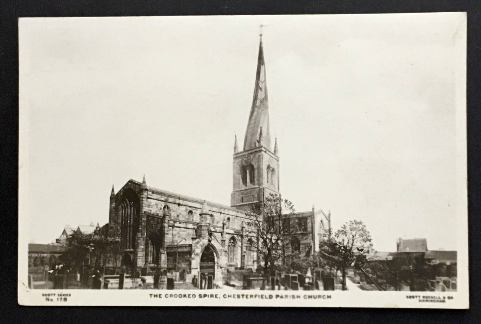 UK England RPPC The Crooked Spire Chesterfield Parish Church Scott Series