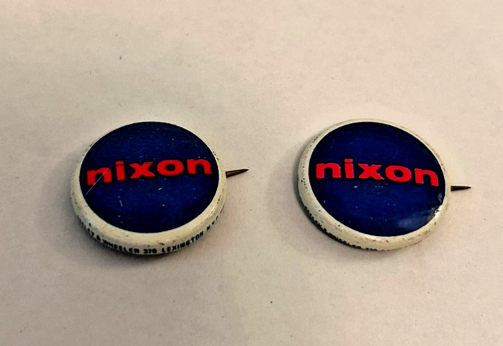 2 Vintage 1968 Richard Nixon Campaign Buttons Feeley & Wheeler Official Pinbacks