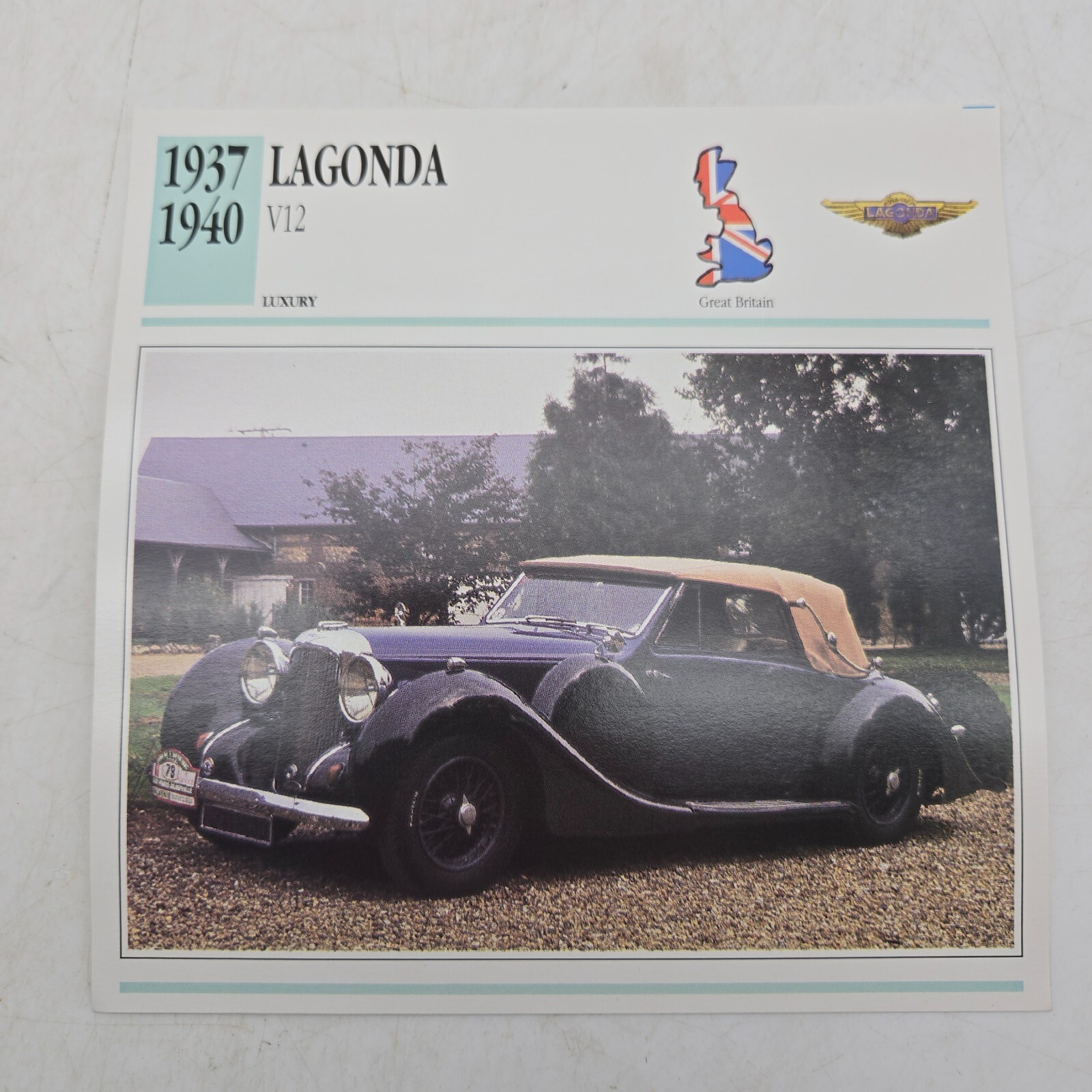 1937-1940 Lagonda V12 Classic Cars Collectors Club Card 90's VTG