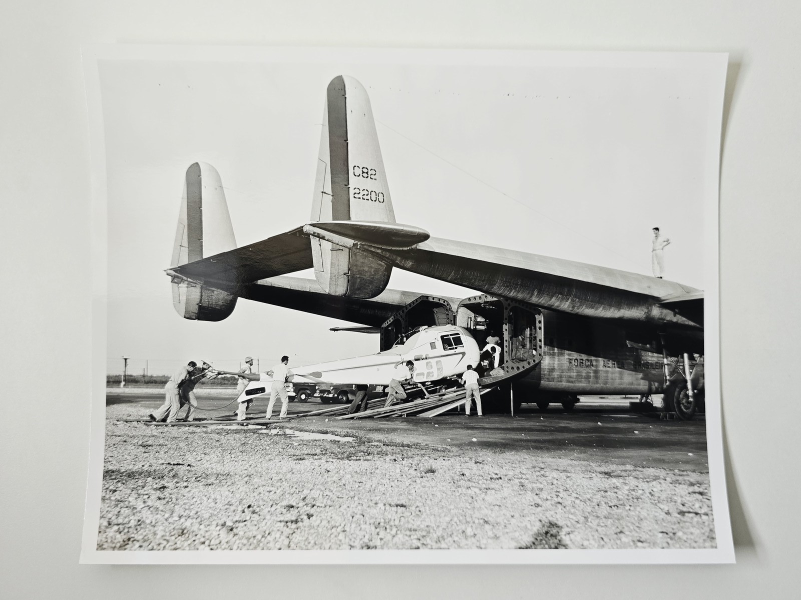 1958 Brazil Air Force C-82 Packet Loading Bell 47J Manaus 8x10 Photo Vintage