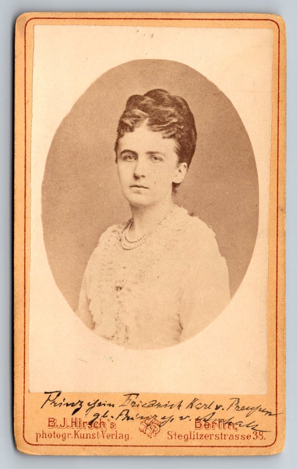 Vintage BJ Hirsch Cabinet Card of Princess Fredrich Karl von PreuBen