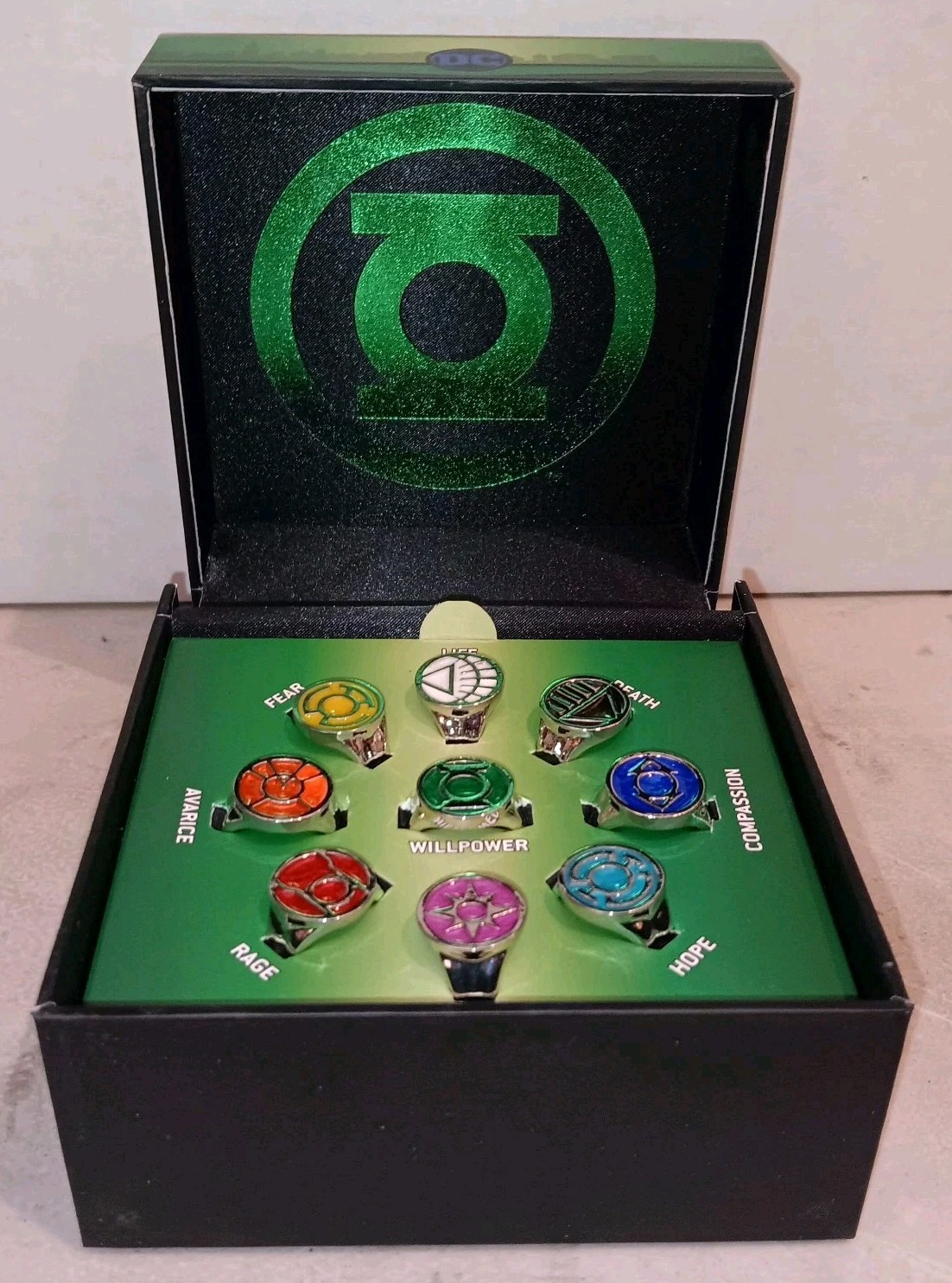 Green Lantern All Lanterns Corps Adjustable 9 Ring Set DC Comics w Gift Box