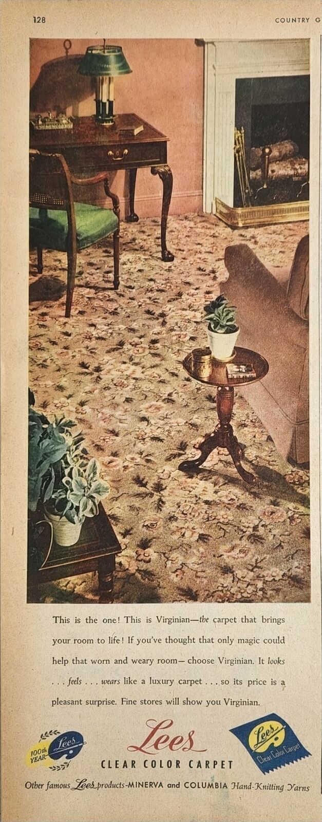 1947 Print Ad Lees Clear Color Carpets Living Room Rug 