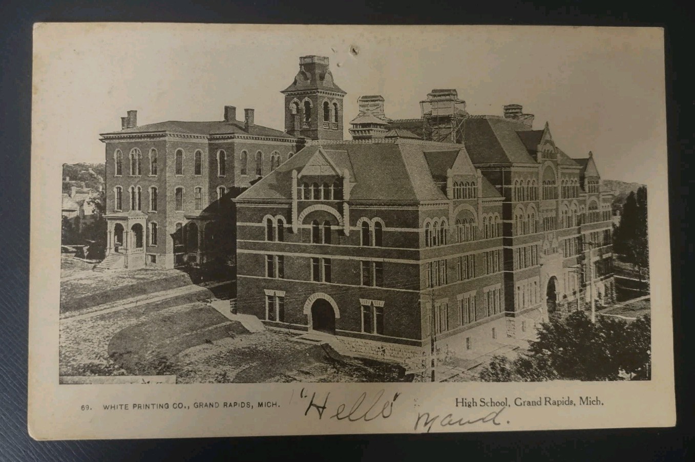 1900s High School Grand Rapids Michigan White Printing Co. MI UDB Postcard 