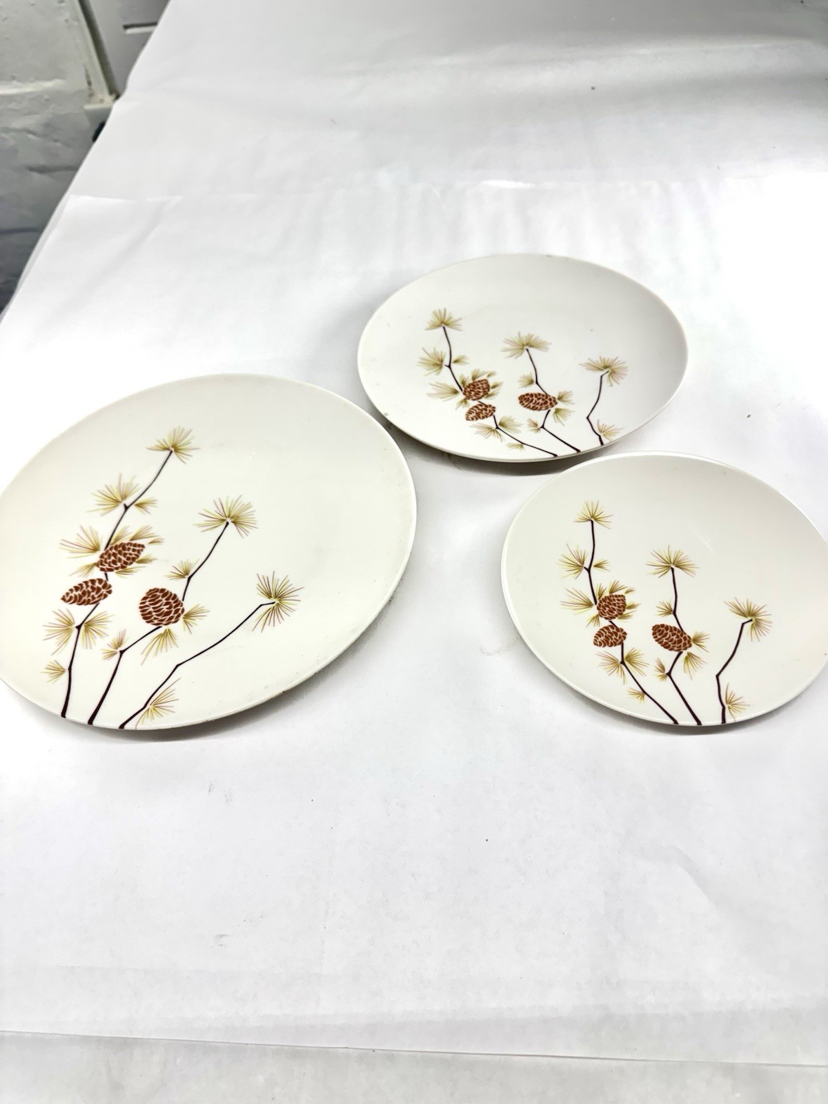 16Vtg  Boonton Ware Pinecone Melamine Melmac Plates3104-8 USA 5(6\