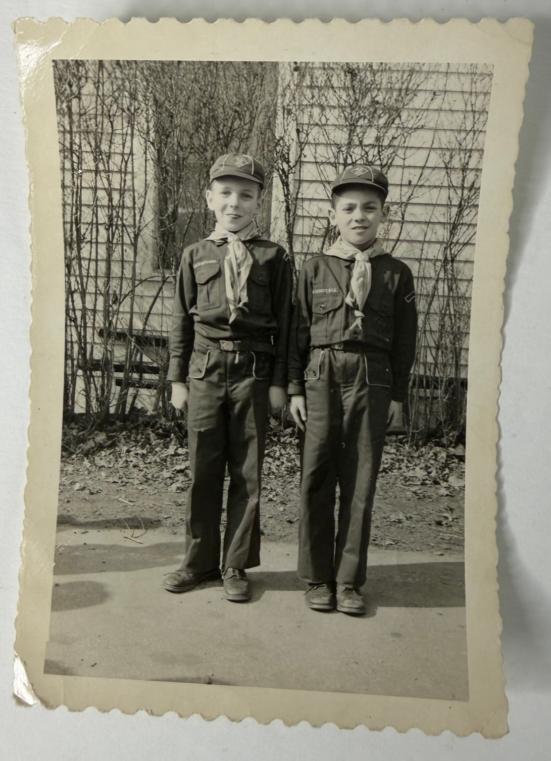 Vtg. 1950s Photo Boy Scouts Cub Scouts Uniforms Neckerchief Caps Boys Portrait