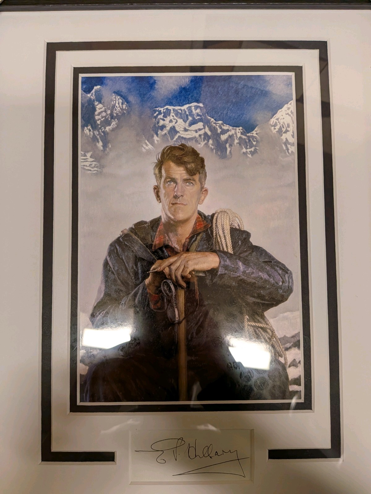 Edmund Hillary Signed Framed Picture Vintage Mountaineer Autograph COA