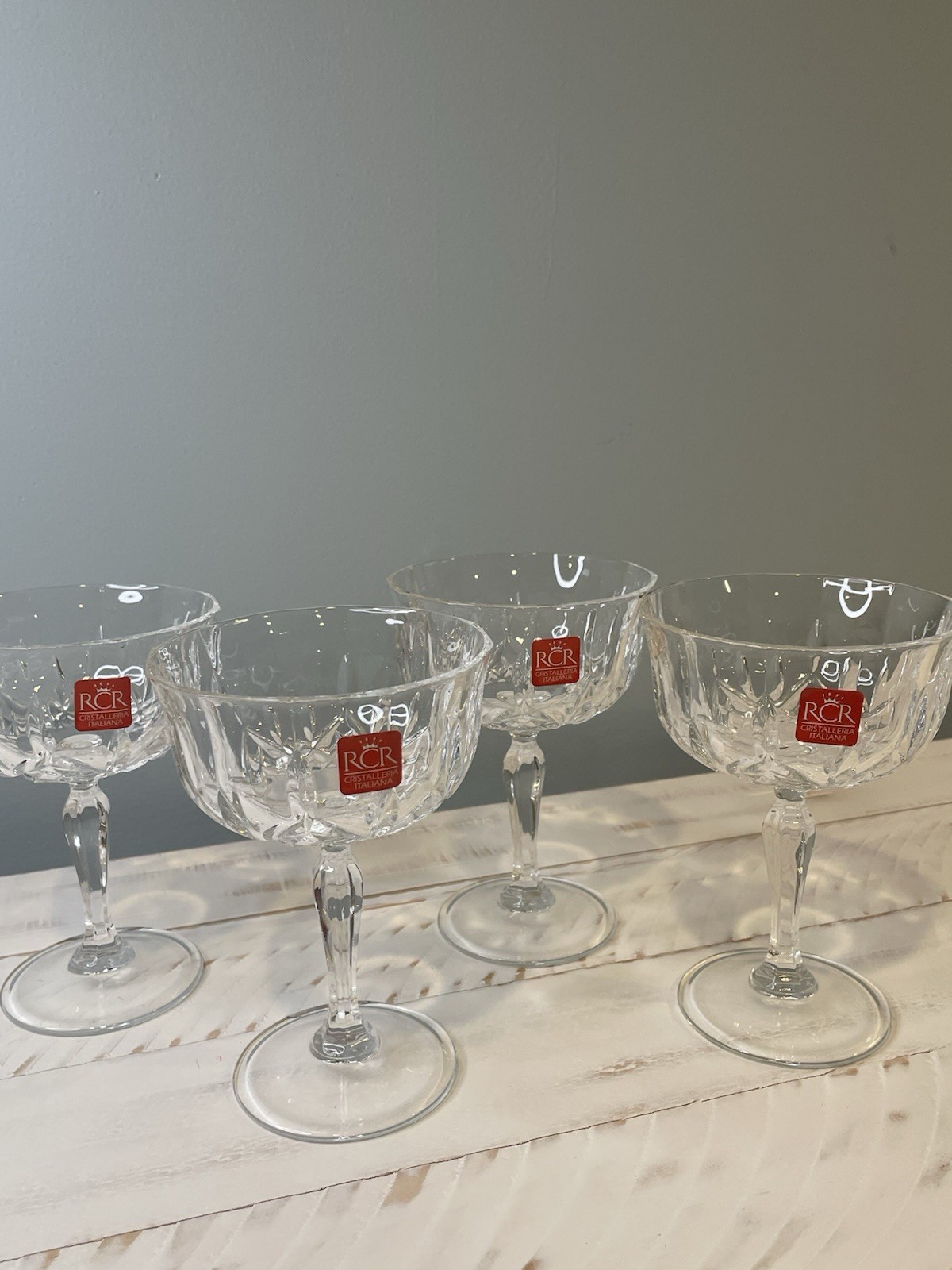 Royal Crystal Rock RCR Cristalleria Italiana Opera Champ/Cocktail Glasses Italy Royal Crystal Rock RCR Cristalleria Italiana Opera Champ/Cocktail Glasses Italy