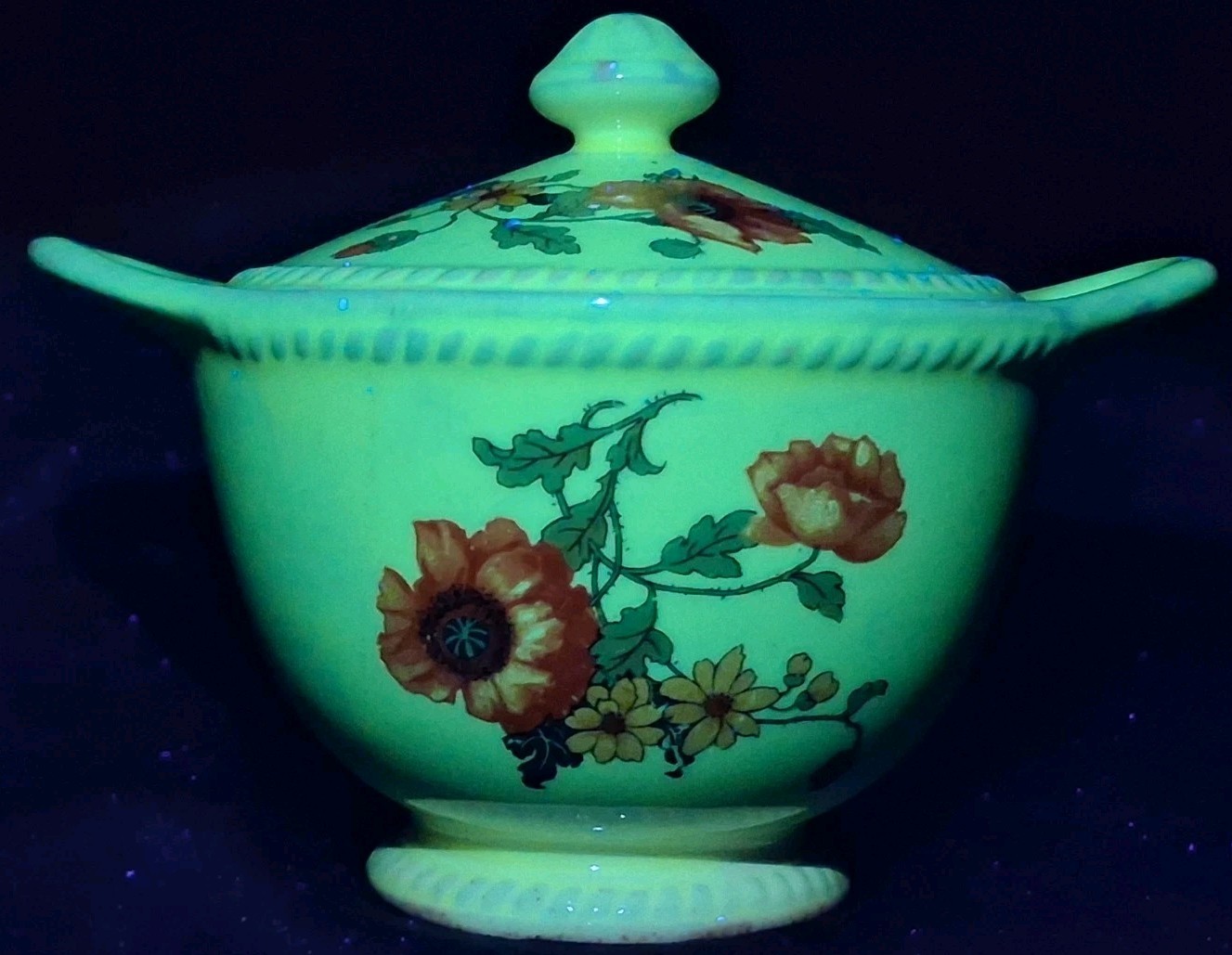 Vintage Sebring Pottery The Poppy Sugar Bowl ~ UV Reactive Glaze ~ 1925