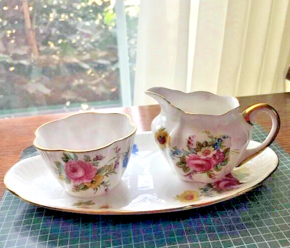 Shelley Vintage Small Dainty Shape Floral Creamer &Sugar Set Tray/ Underplate