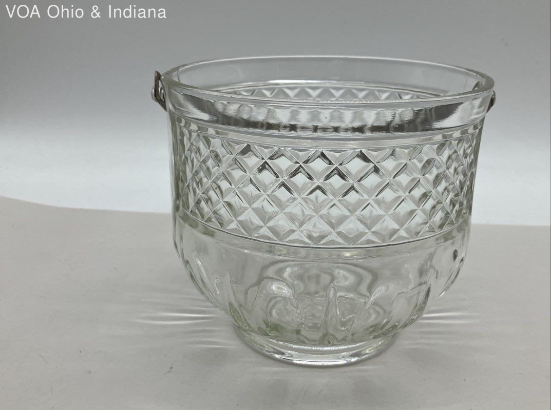 Vintage Pressed Glass Ice Bucket Clear Diamond Point & Panel Pattern 6 Inch
