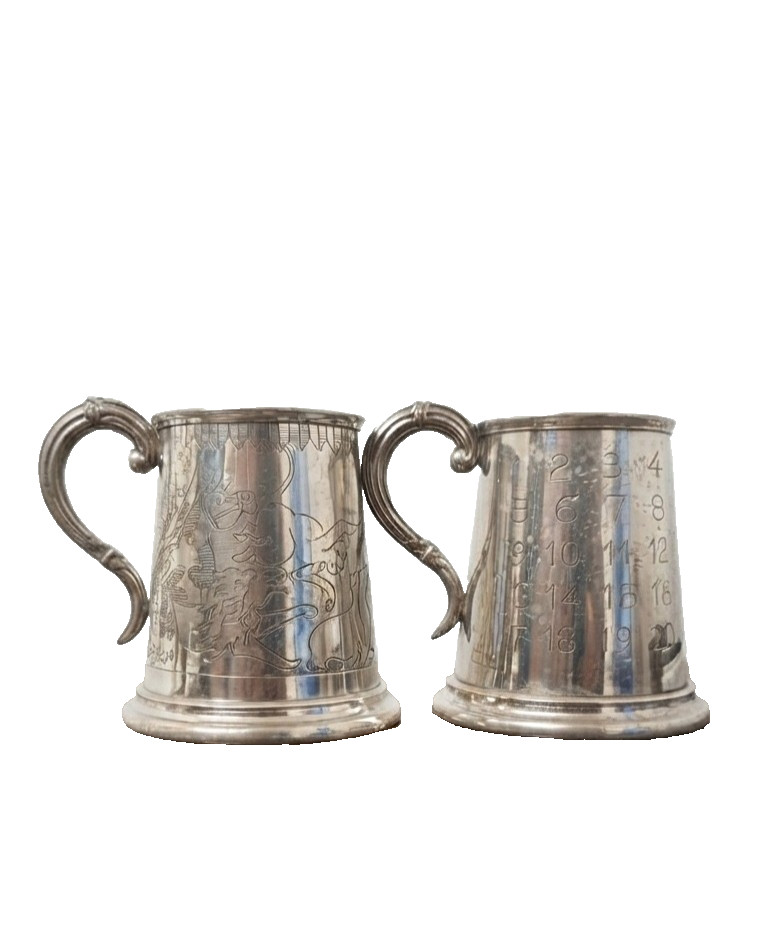 Vintage English Pewter Alphabet Circus Mugs Sheffield UK Collectible Pair Vintage English Pewter Alphabet Circus Mugs Sheffield UK Collectible Pair