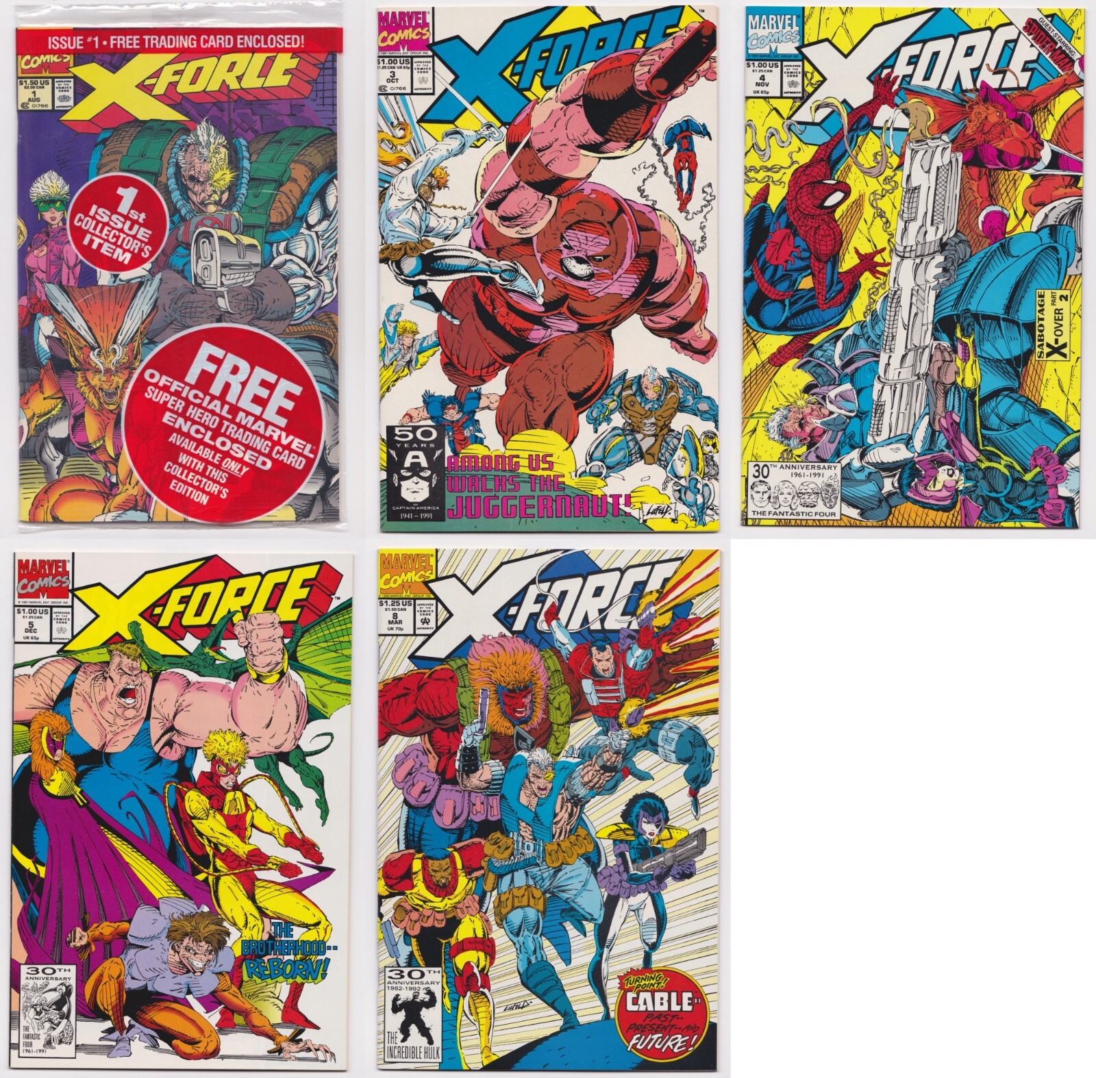 X-Force 1 3 4 5 8 (1991 Vol. 1 ) VF NM Boarded Sleeved 