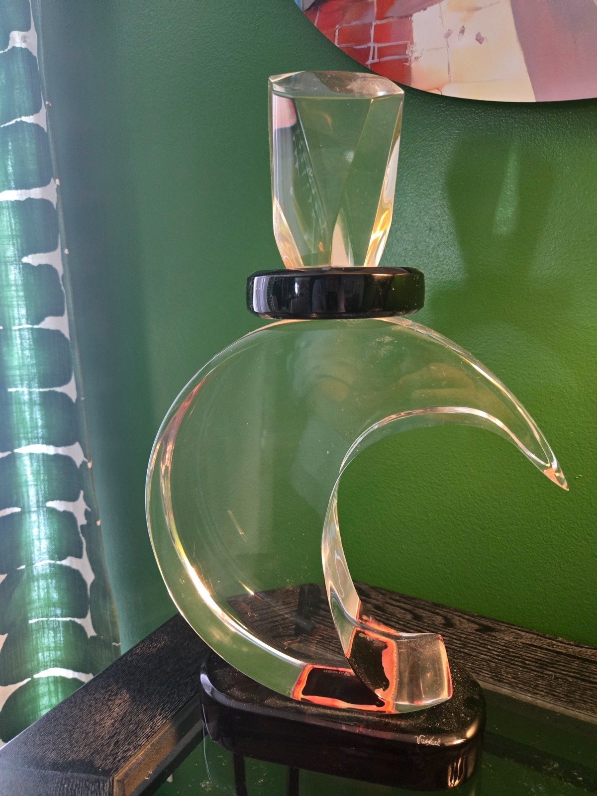 VINTAGE VAN TEAL LUCITE ACRYLIC PERFUME SCULPTURE CLEAR, SIGNED