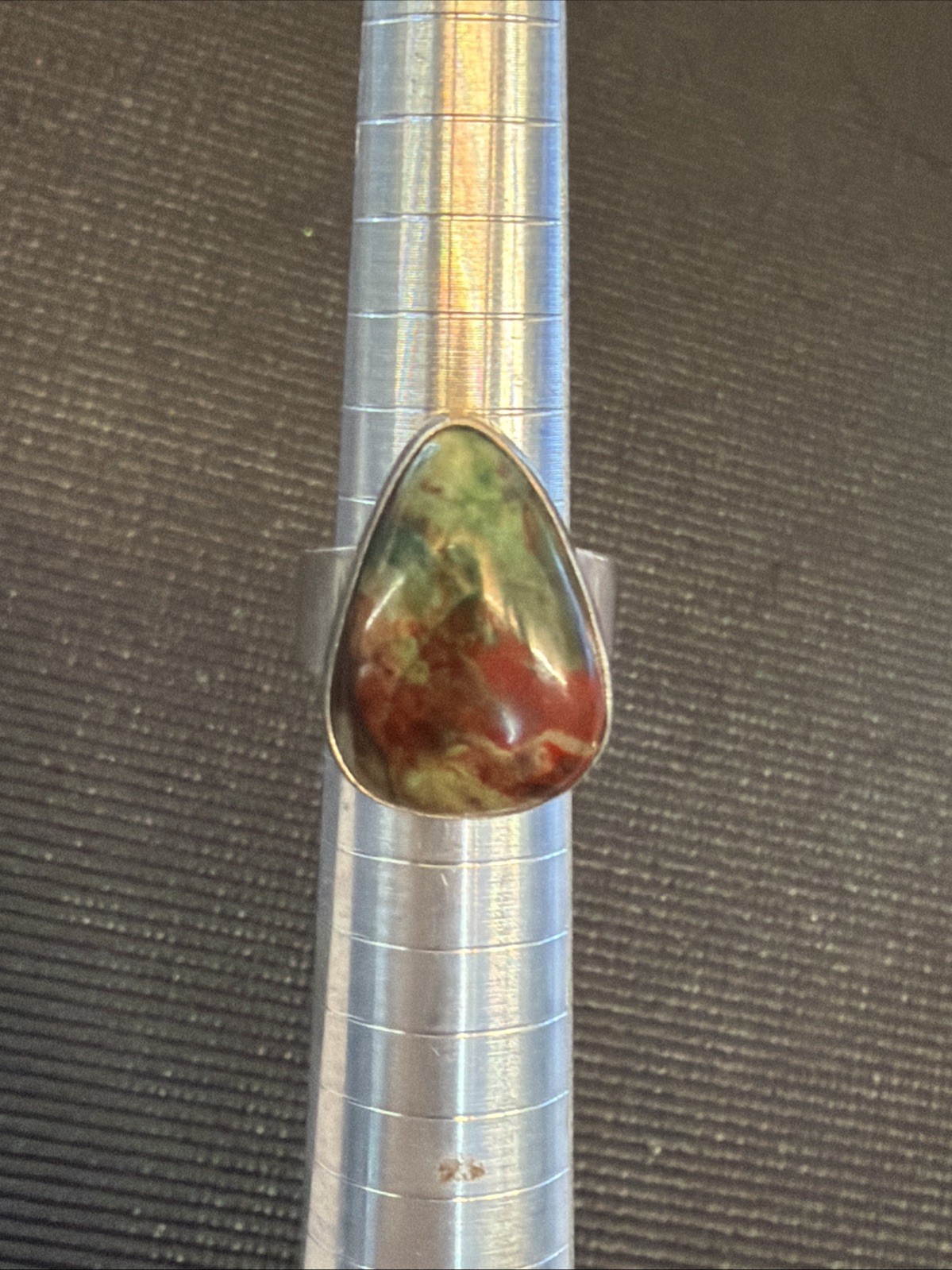 NATIVE AMERICAN 925 STERLING SILVER UNAKITE RING SIZE 4.5 Signed K139