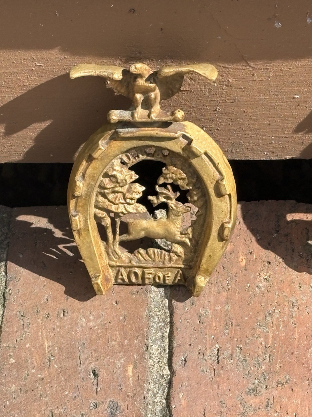 Antique Ancient Order of Foresters of America Horseshoe Plague Trivet Cast Brass