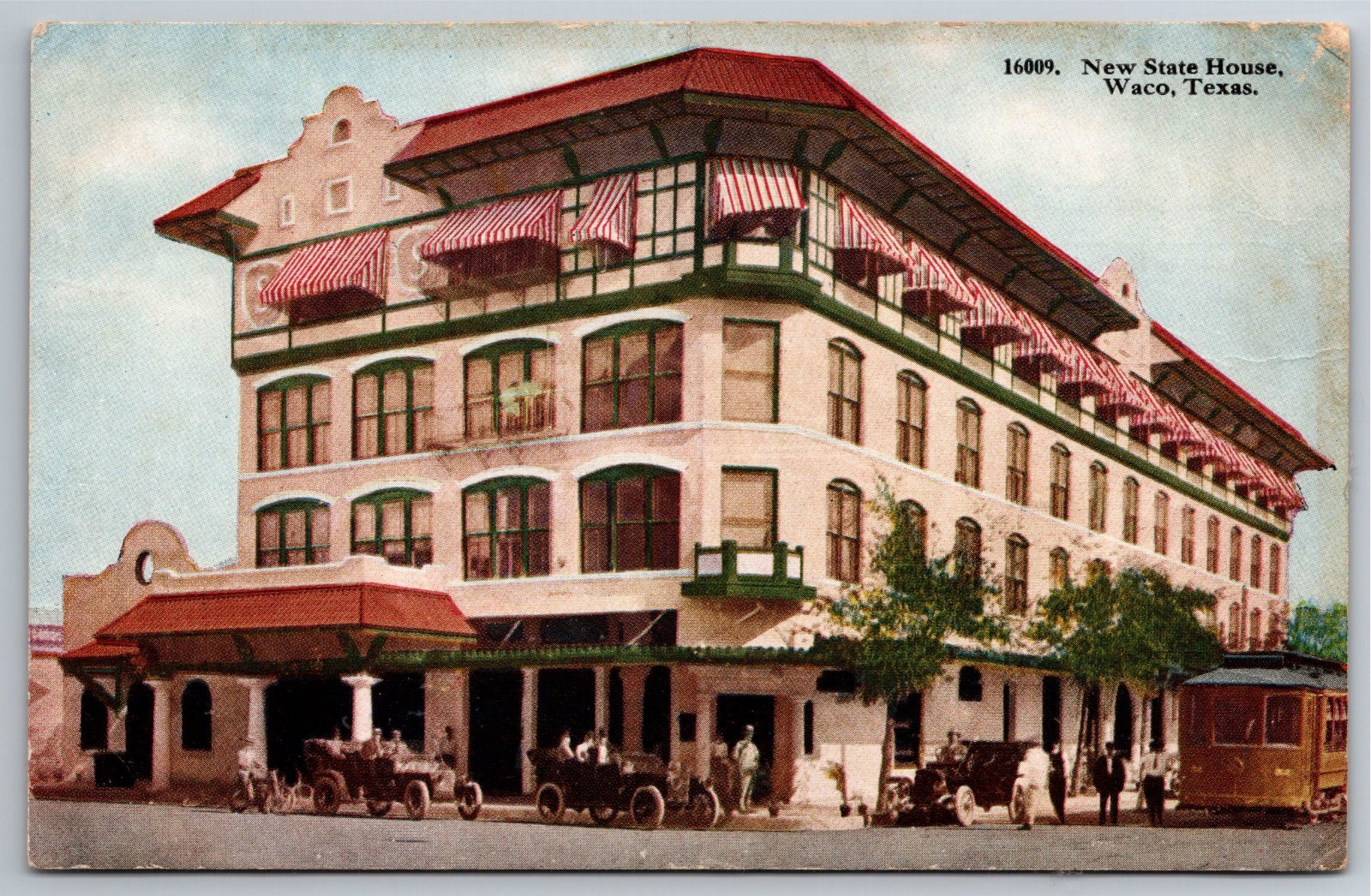 TX, Waco, New State House, Old Cars, Trolley, Vintage Postcard