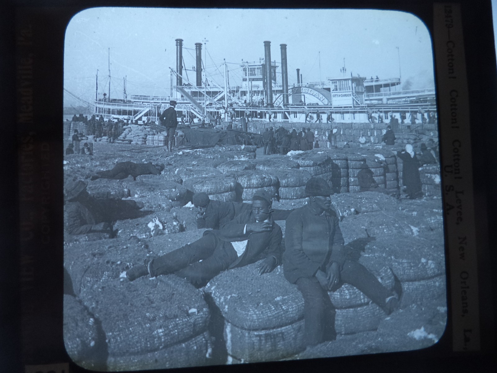 Vtg Keystone 1902 Glass Slide Photo Blacks & Cotton Bales New Orleans Steamboat Vtg Keystone 1902 Glass Slide Photo Blacks & Cotton Bales New Orleans Steamboat