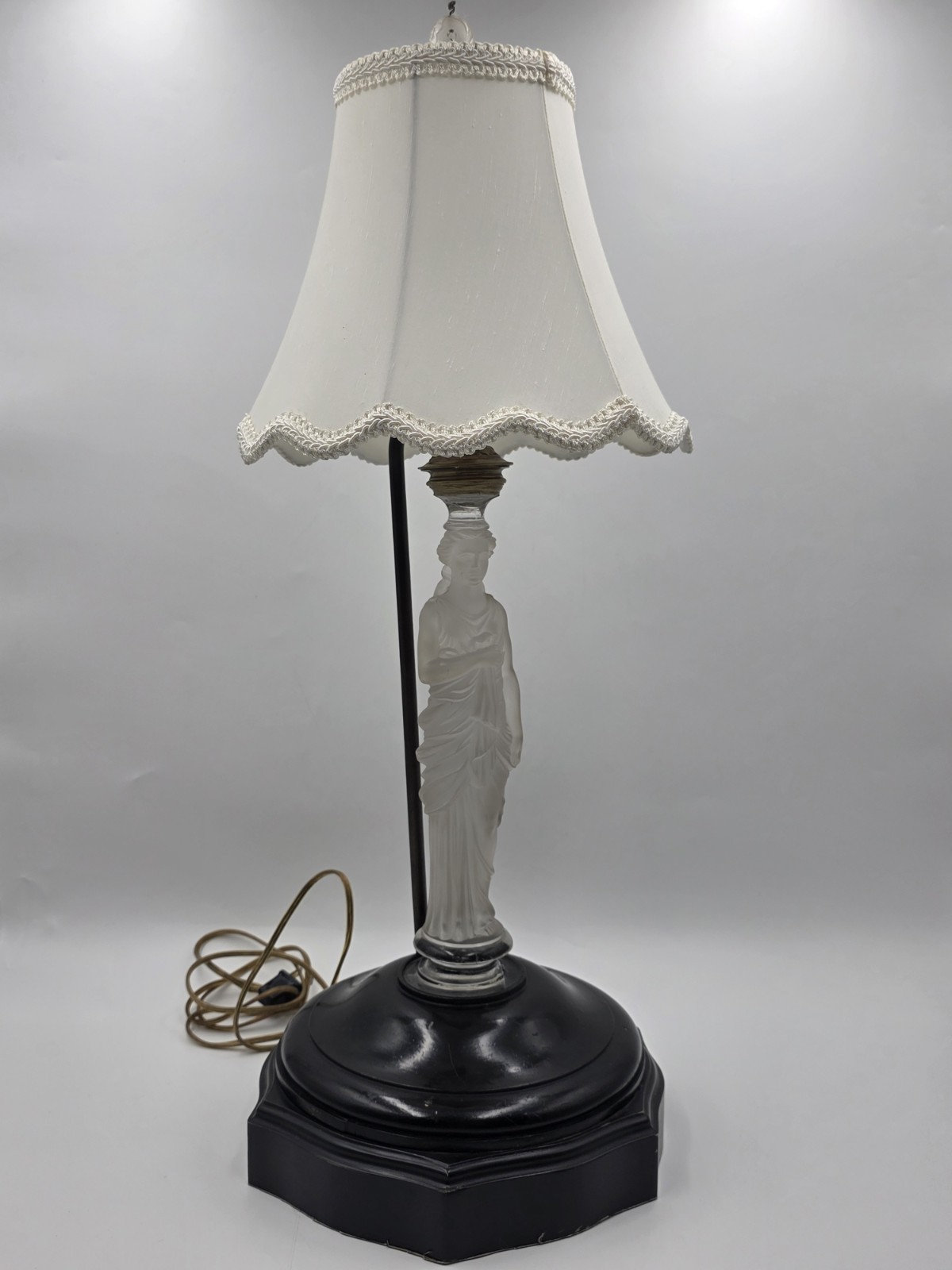 Ultra Rare French Baccarat Frosted & Clear Glass Classical Maiden Table Lamp.