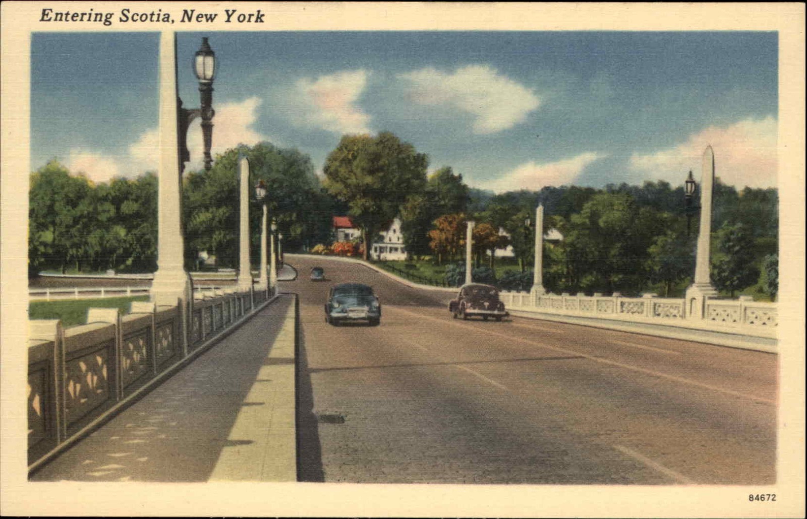 Scotia NY New York Roadway Bridge Autos c1930-50s Vintage Postcard