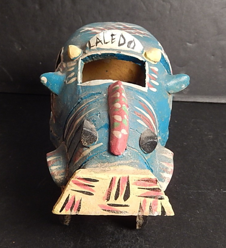 Vintage Super Cute Candelario Medrano Blue Bus Sculpture Folk Art Pottery