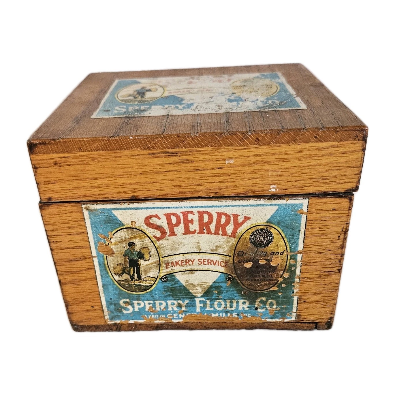 VTG 1931 Sperry Flour Co General Mills Wooden Recipe Box Brass Hinges 7x6x5\