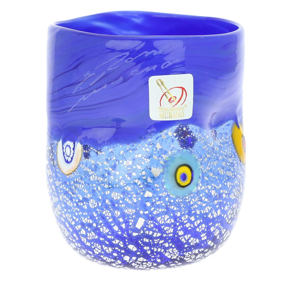 GlassOfVenice Murano Drinking Glass - Silver Blue Mosaic