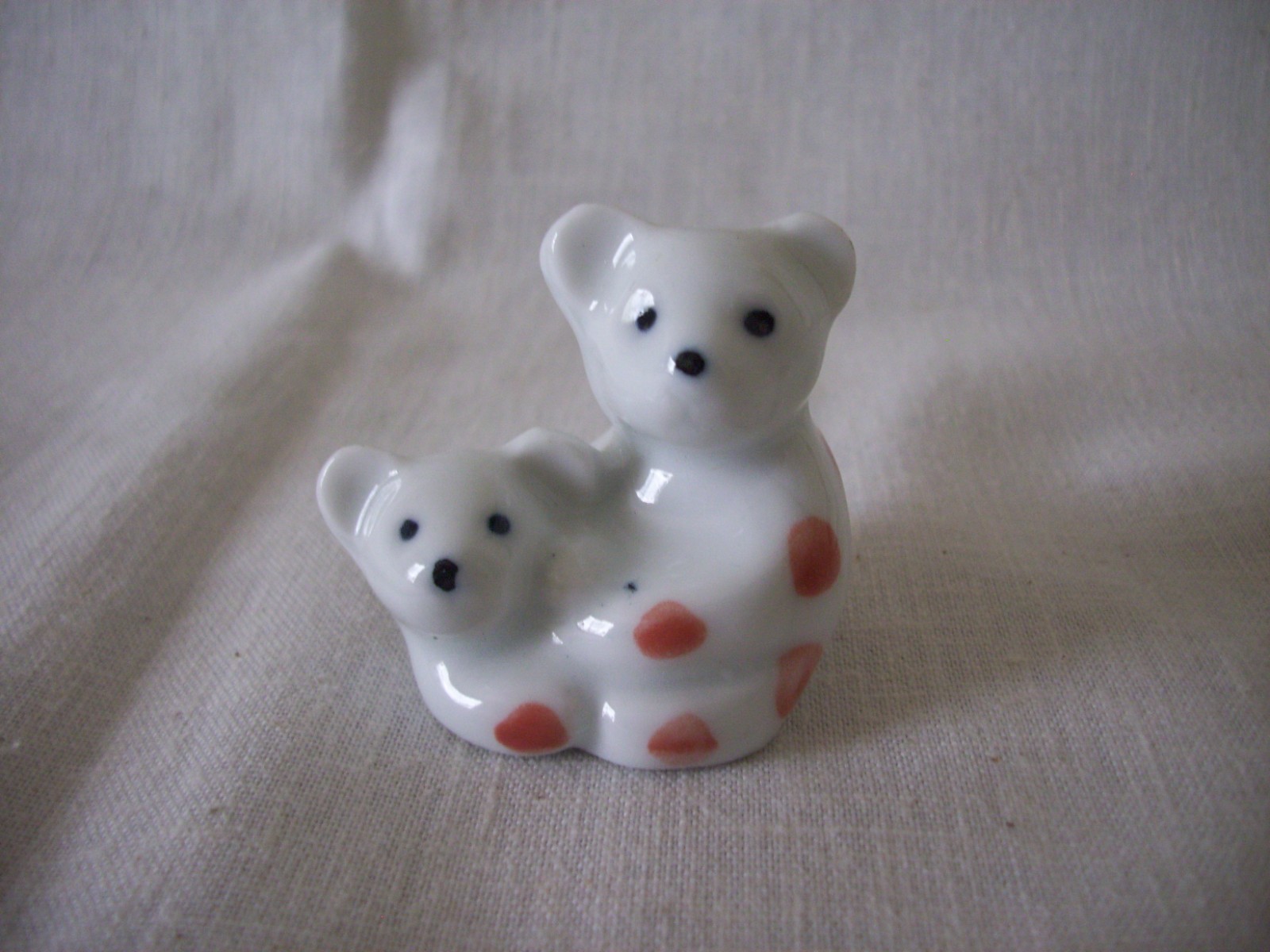 Vintage Ceramic White Bear Cub Dotted Sitting Miniature Trinket