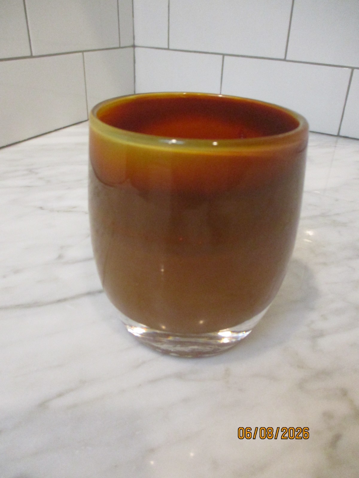 Glassybaby Jane's Caramel Votive Chocolate, Orange Yellow Pre-Triskelion Seattle