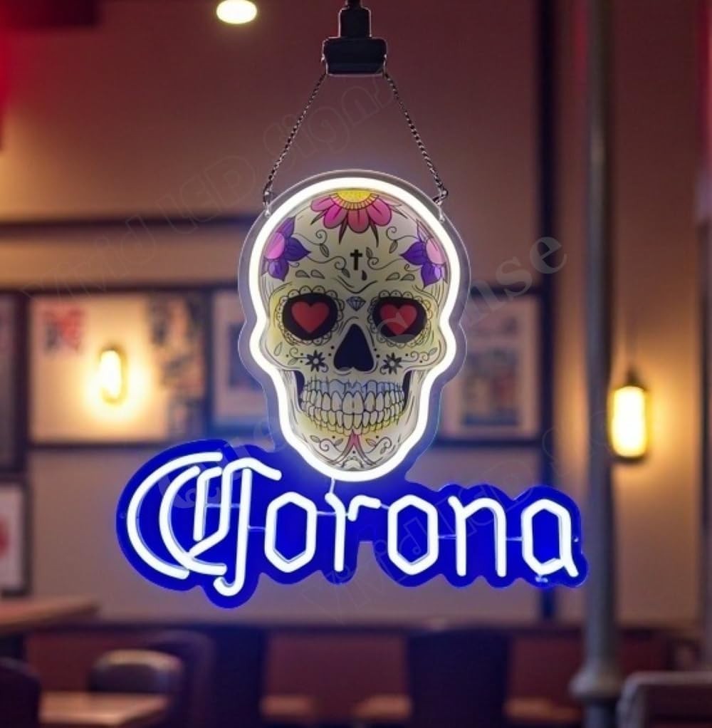 Corona Haunted Skull Beer LED Neon Sign With Dimmer USB Powered Adjustable Light