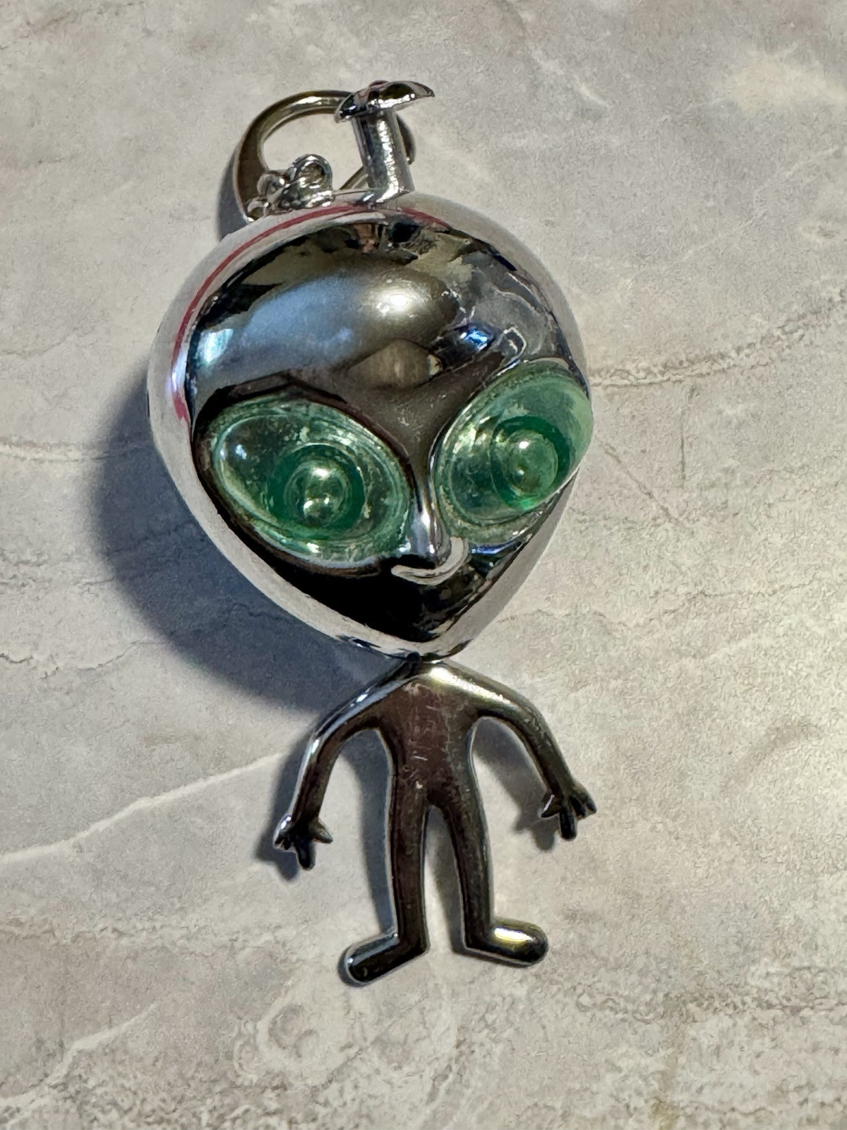 Vtg Heavy Chrome Metal Green Eyed Alien/Extraterrestrial Butane Lighter