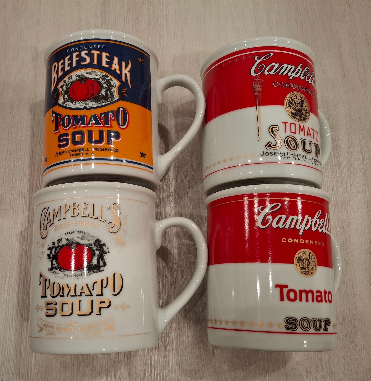 LOT OF (4) Campbells Soup 125th Anniversary Vintage Ceramic Mugs Cup Collection LOT OF (4) Campbells Soup 125th Anniversary Vintage Ceramic Mugs Cup Collection