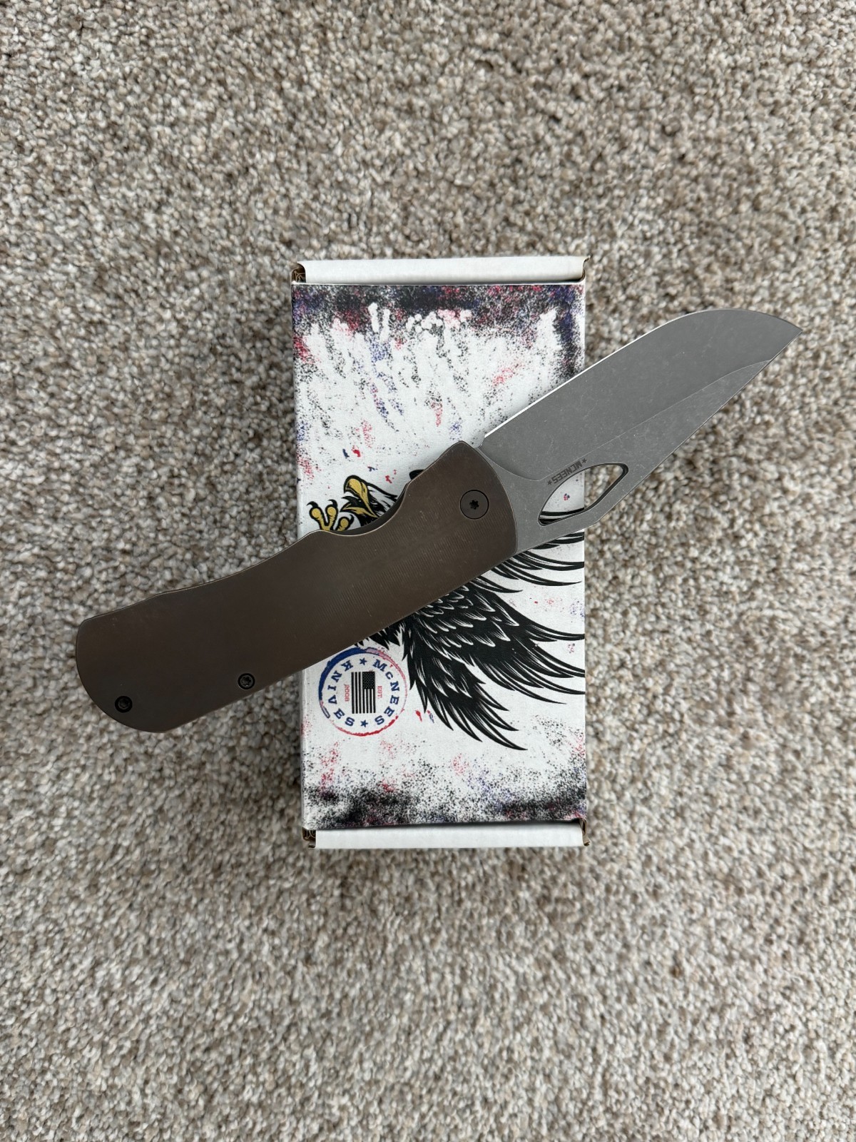McNees Dixon MagnaCut Frame Lock Knife Stonewash Blade Bronze Titanium Handle