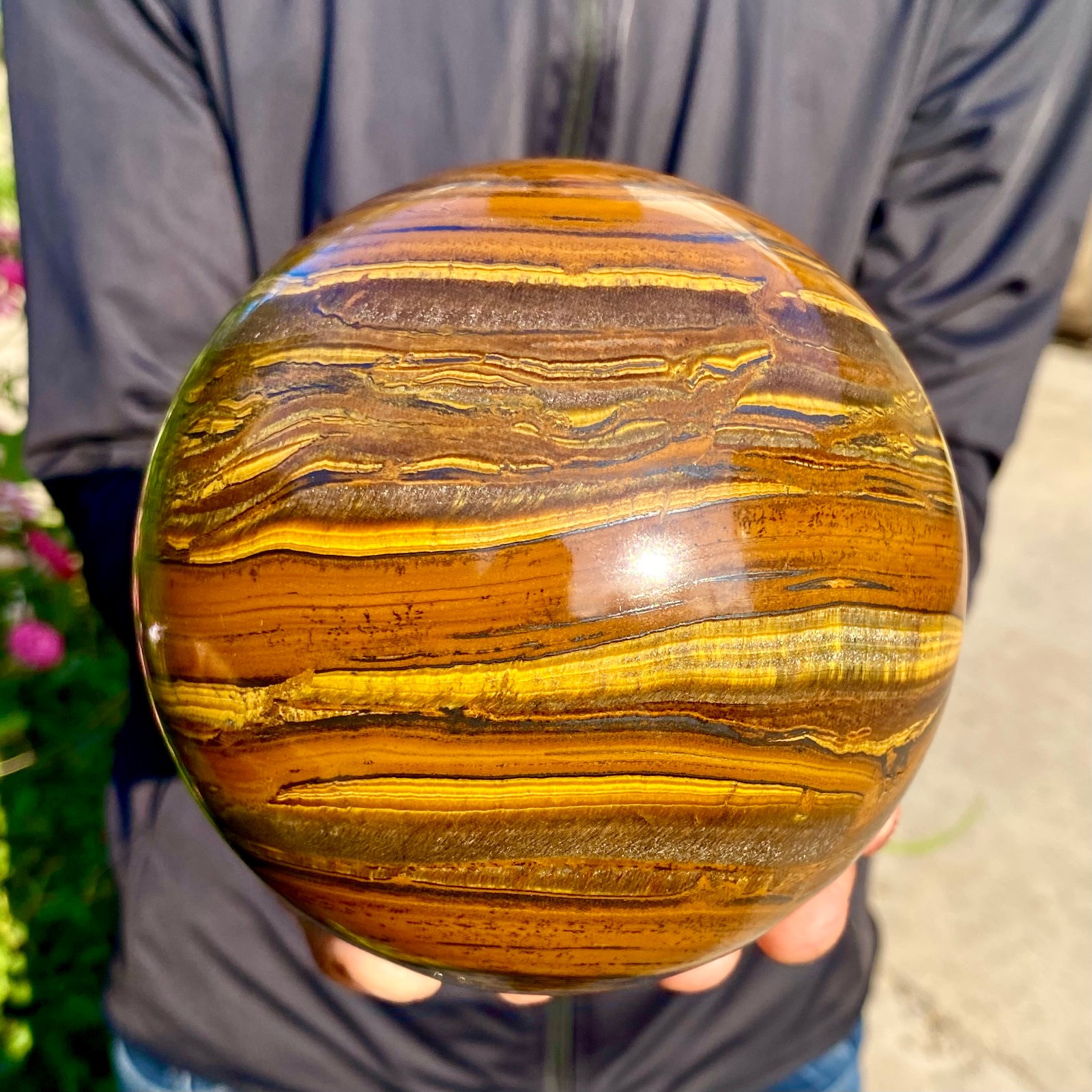 5.51LB Natural Large Gold Tiger’s Eye Stone Quartz Crystal Sphere Specimen Reiki