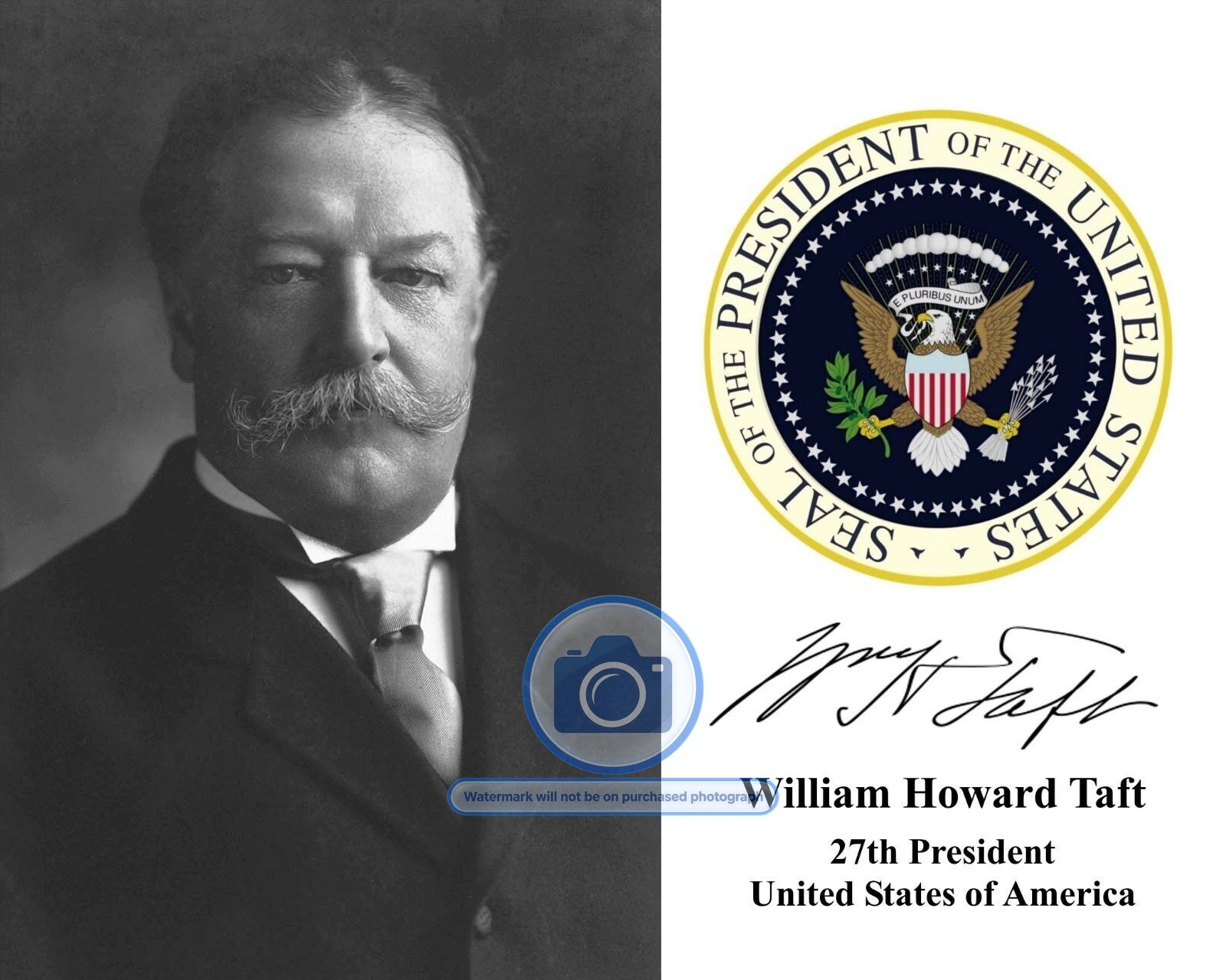 PRESIDENT WILLIAM HOWARD TAFT PRESIDENTIAL SEAL AUTOGRAPHED 8X10 PHOTOGRAPH