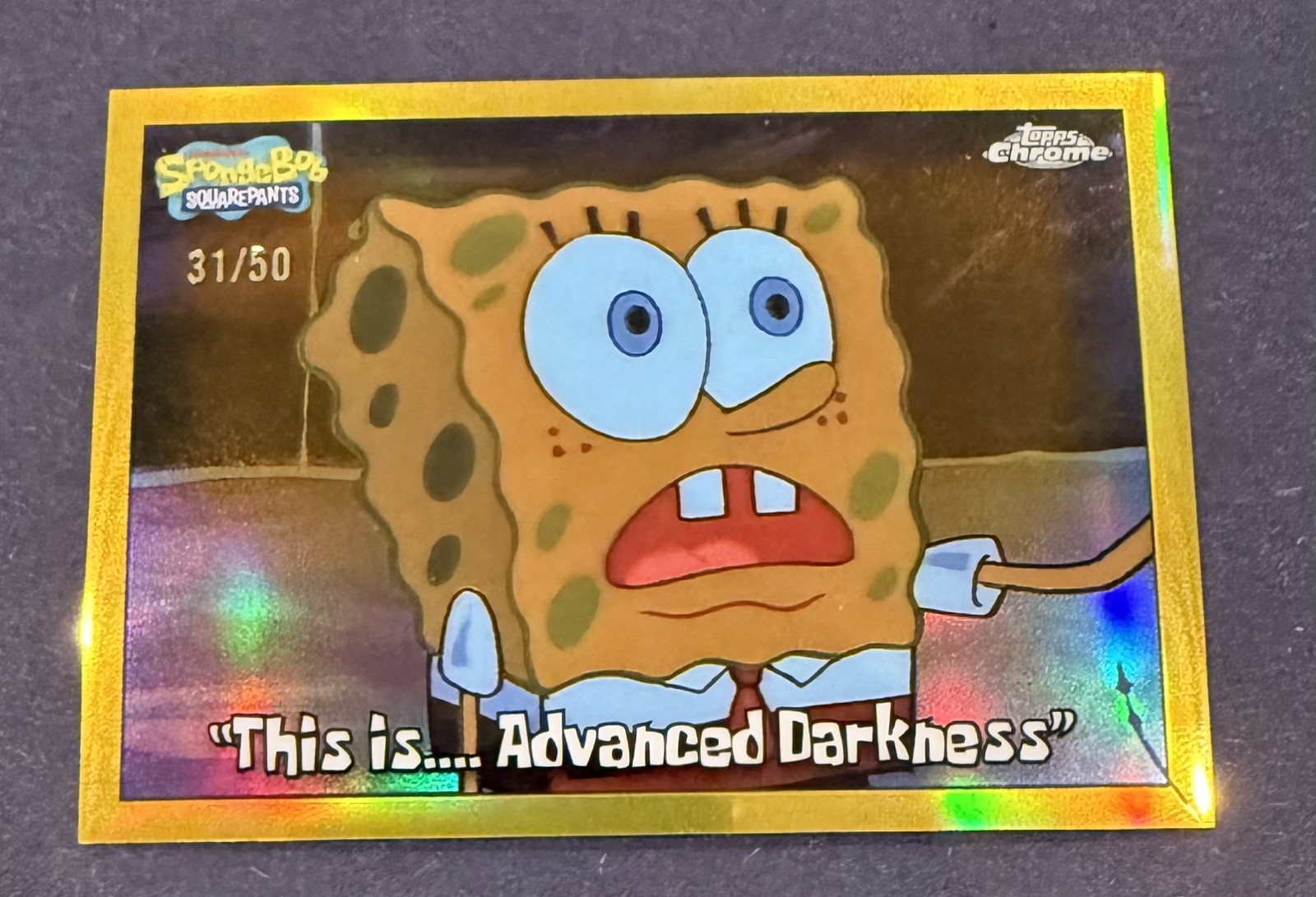 SCRATCHED -READ DESCRIPTION. 2025 Spongebob Topps  /50 This is Advanced Darkness