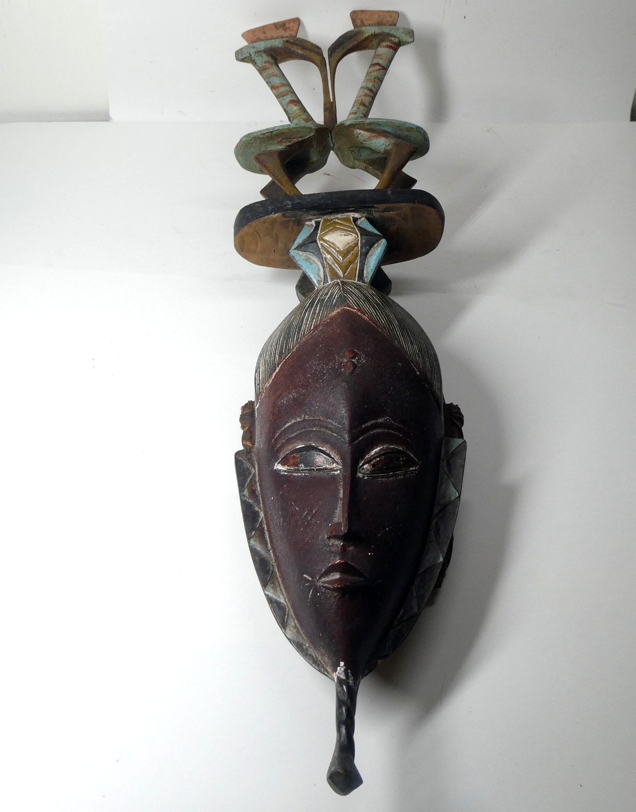 African Tribal Art Mask Ivory Coast Baule Wall Mask Wooden Vintage 29\