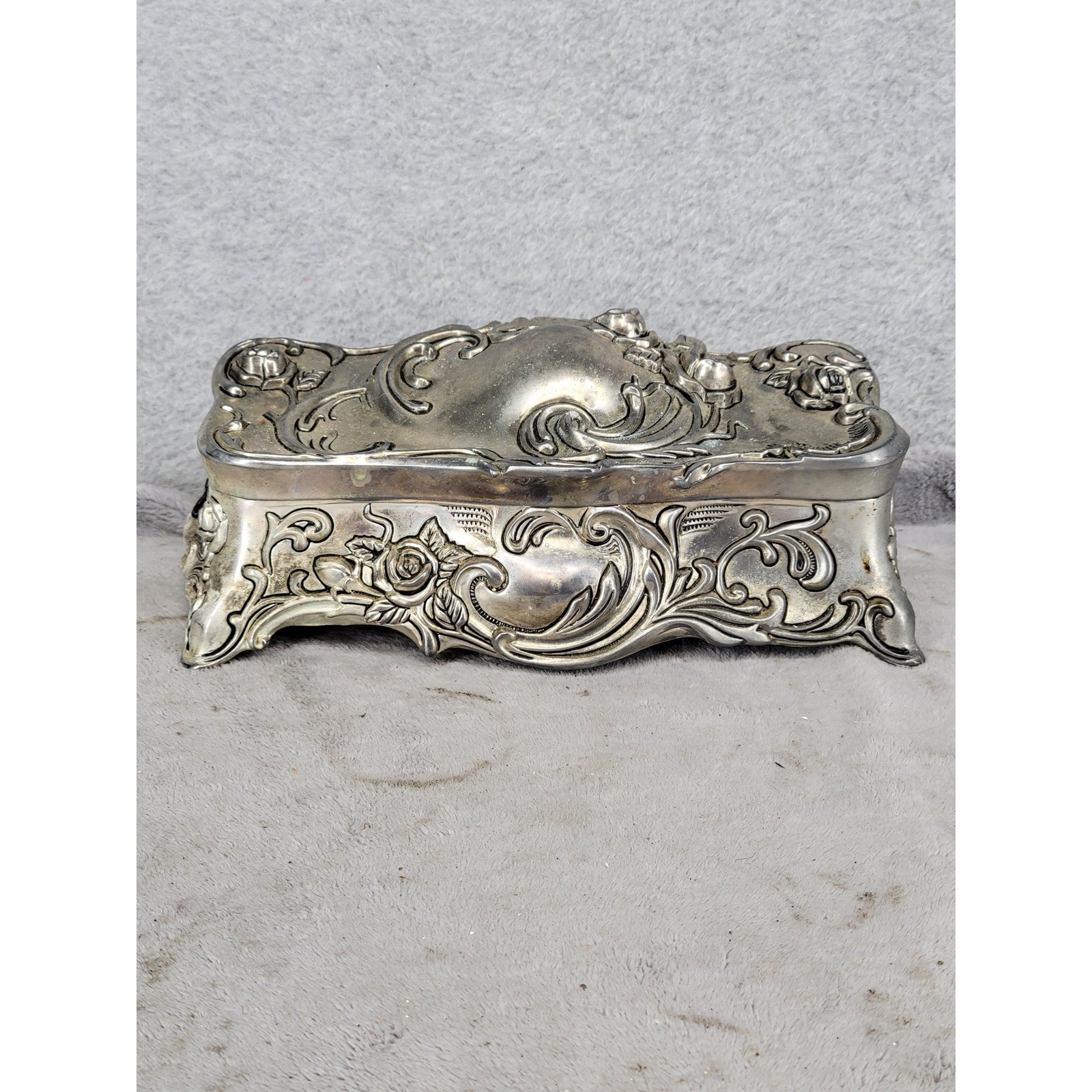 Vintage Godinger Silver Art Co Rose Floral Jewelry Box Trinket Chest 7\
