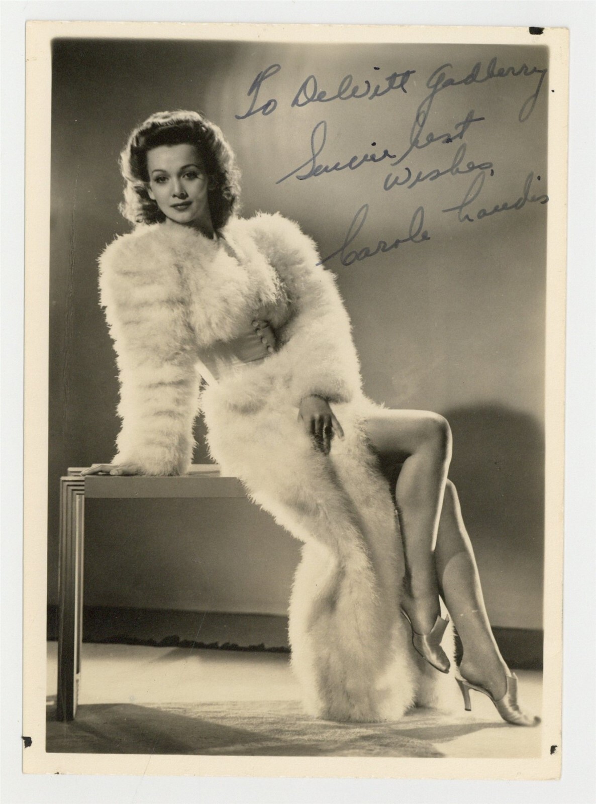 Carole Landis 1940 Hand Signed 5x7 Actress Singer Provocative Leggy Pose J14313