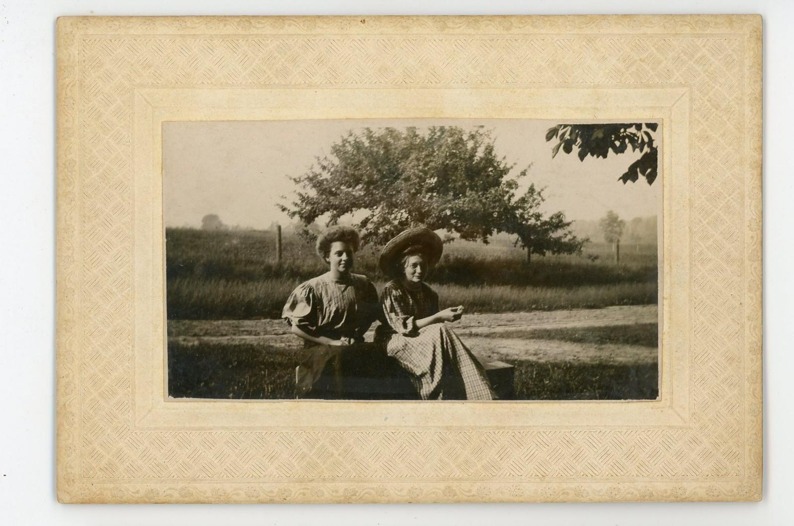 Vintage Photo People Cabinet Card 2 Women Outdoors Large Hat Farm