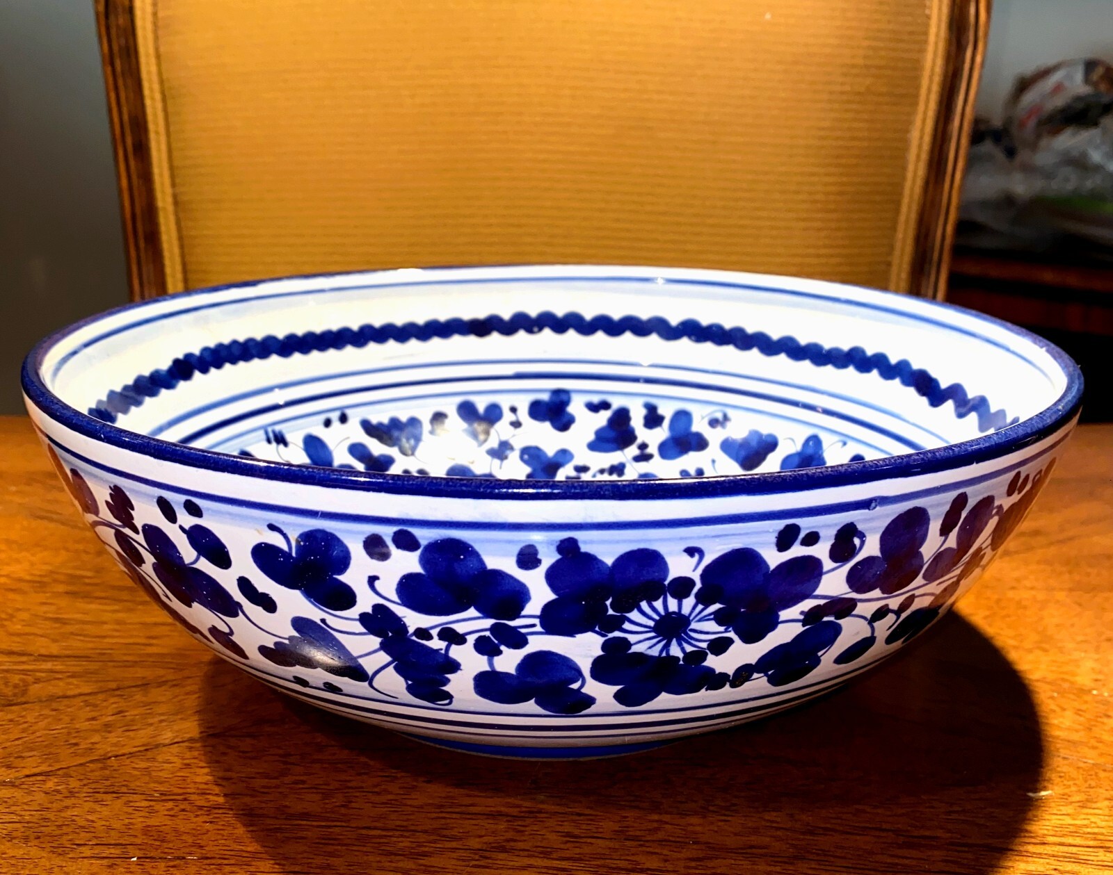 Vintage Mazierli Firenze Blue Porcelain Ceramic Bowl 3-1/2” Tall, 9-3/4” Dia.