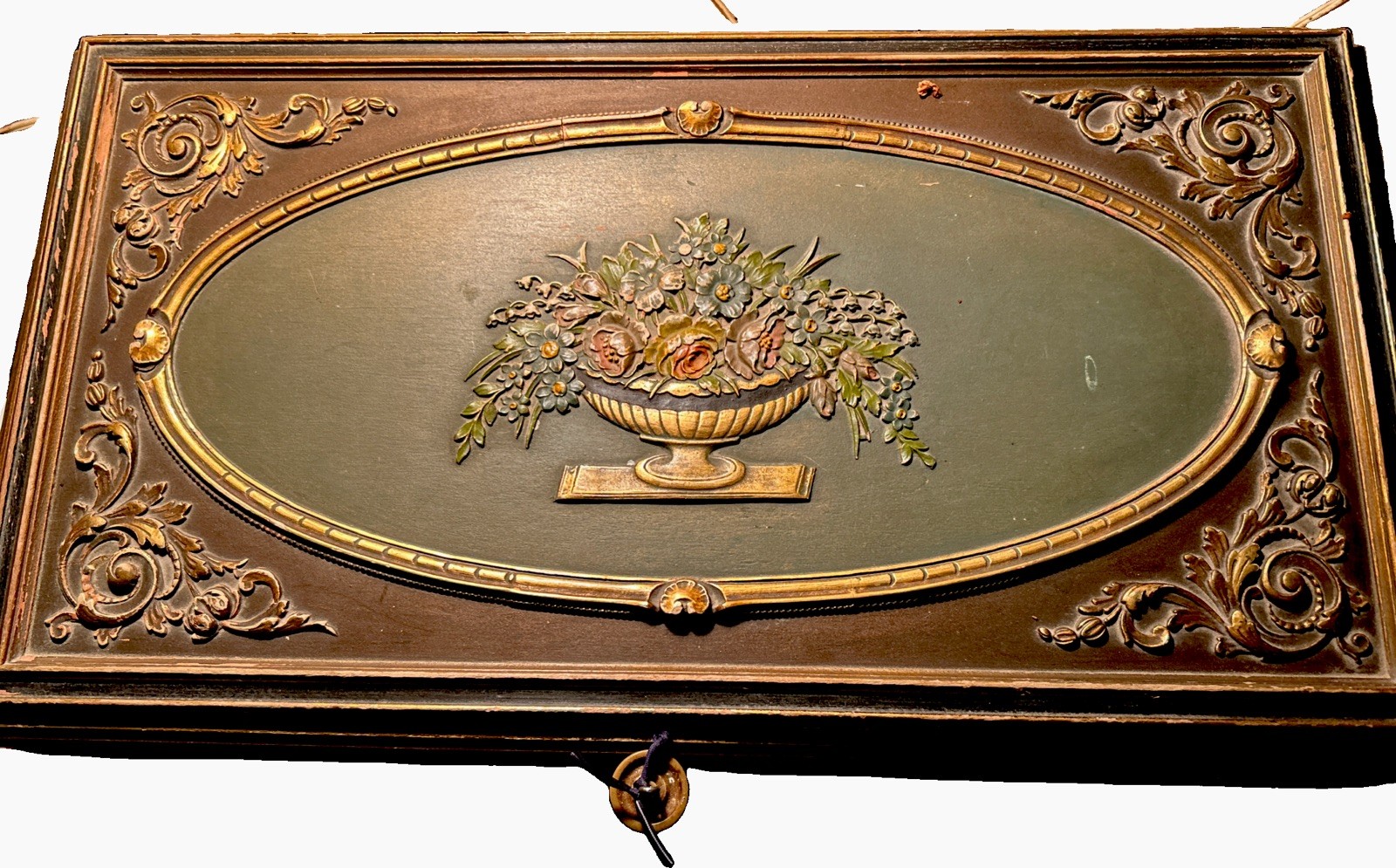Antique French Napoleon lll Wooden Vanity Dresser Box Rose Velvet Ebonized Wood